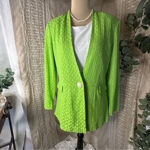 Misook Textured Green Knit Cardigan/Blazer with Mother of Pearl Button Accent /M